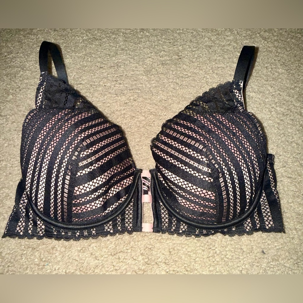 Victoria's Secret Black Lace Bra with Nude Underlay